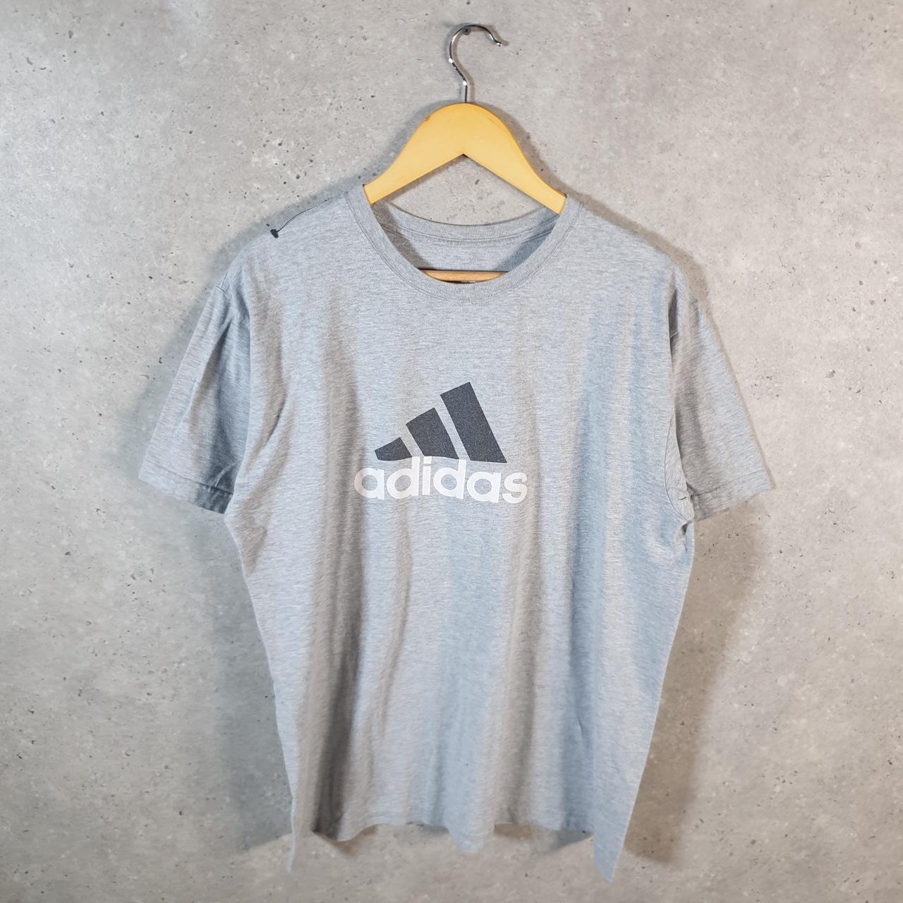 Vintage Adidas Spellout T Shirt Men’s Large Grey Three Stripes Logo Athletic