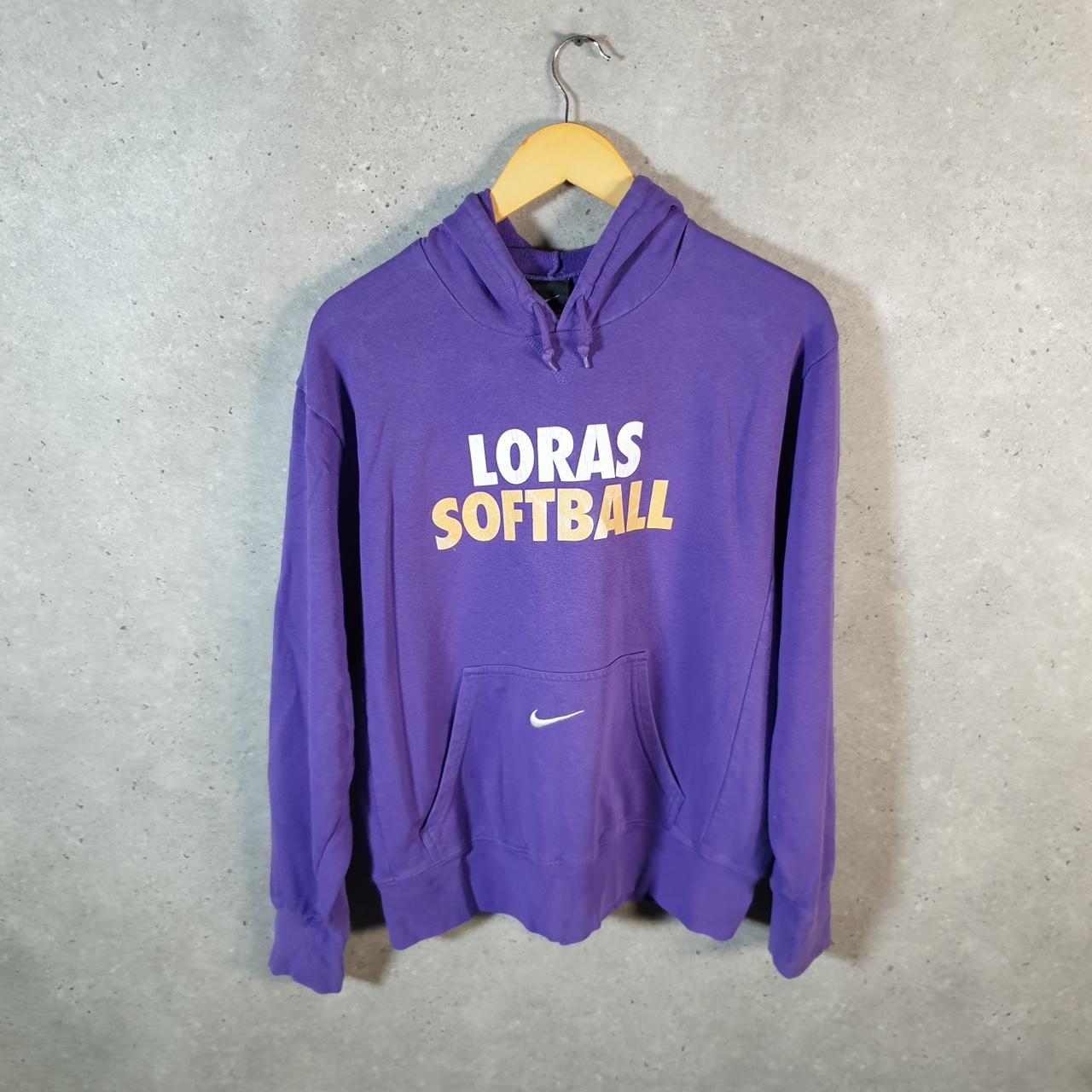 Vintage Nike Centre Swoosh Loras Softball Hoodie Men’s Medium Purple Swoosh Y2K