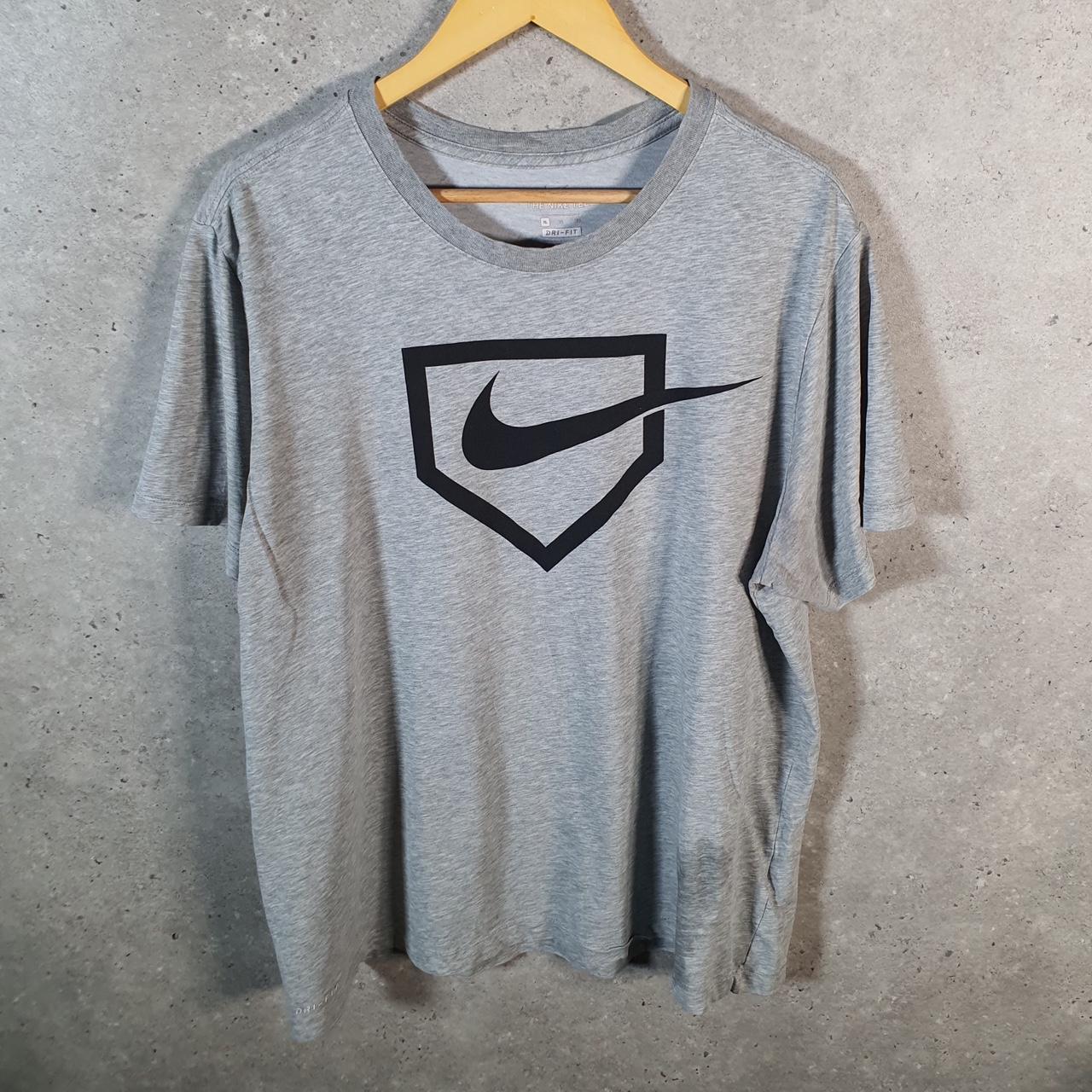 Vintage Nike Running Dri Fit Spellout T Shirt Men’s XL Grey Swoosh Athletic