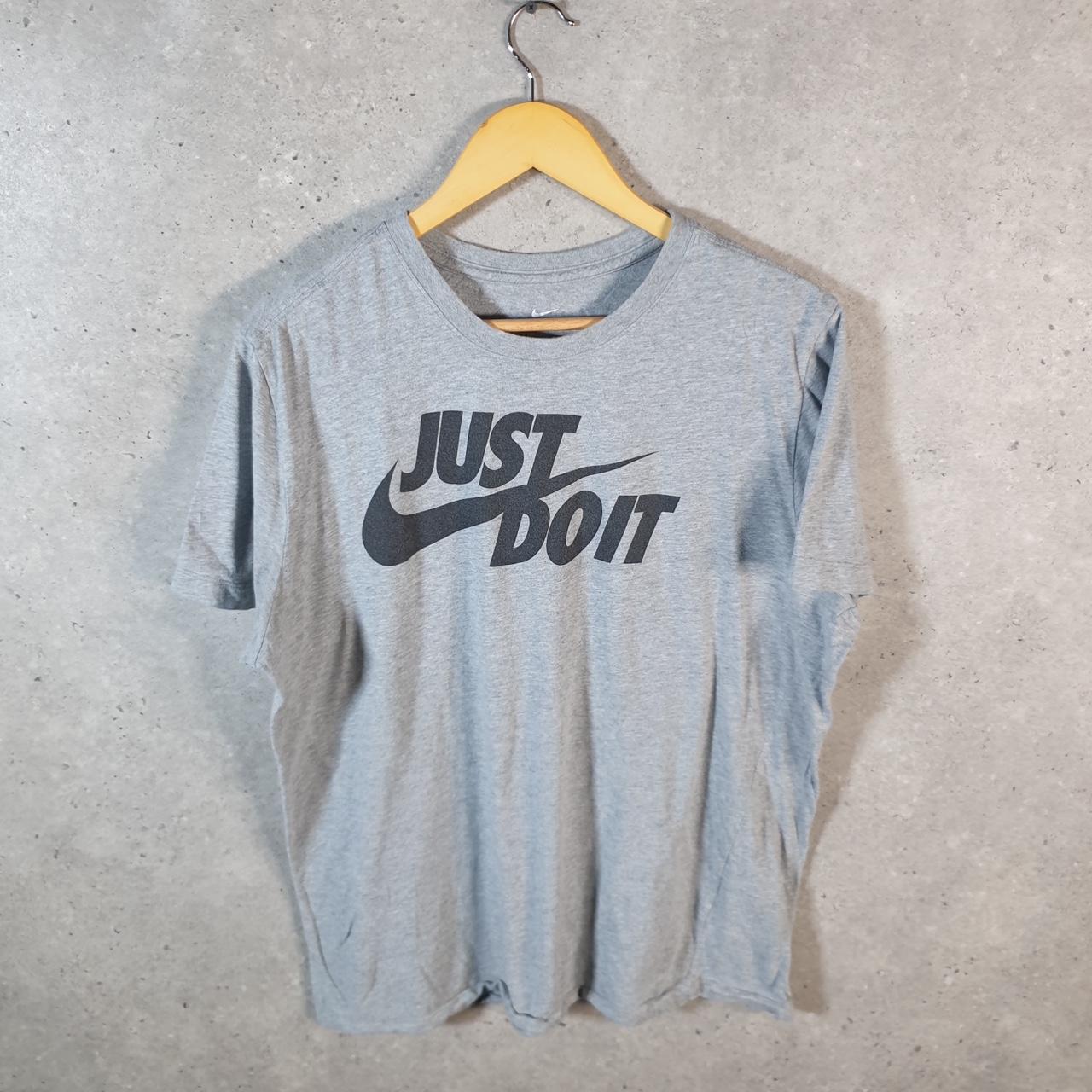 Vintage Nike Just Do it Spellout T Shirt Men’s Large Grey Logo Swoosh Athletic