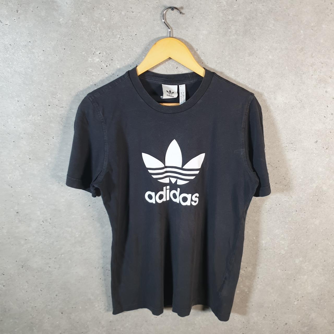Vintage Adidas Trefoil T Shirt Men’s Small Black Spellout Logo Athletic