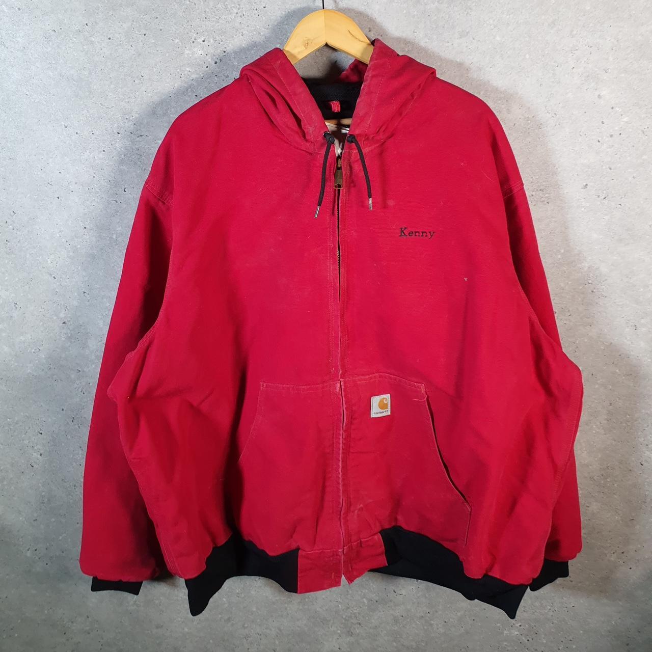 Vintage Carhartt 90s Active Hooded Jacket Men’s 3XL Red Workwear J131 RED Canvas USA Big Fish Vintage