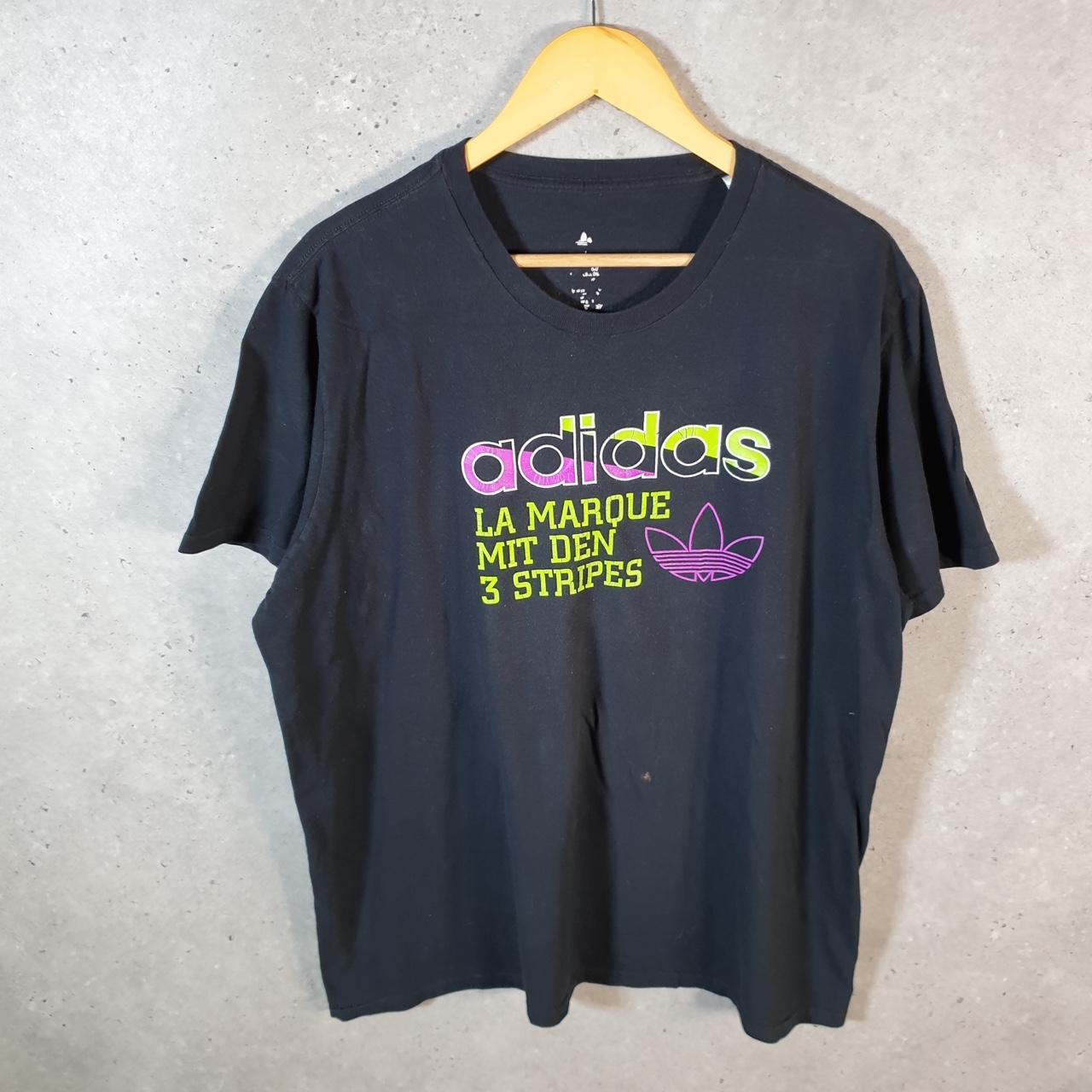 Vintage Adidas Spellout T Shirt Men’s Large Black Three Stripes Logo Athletic