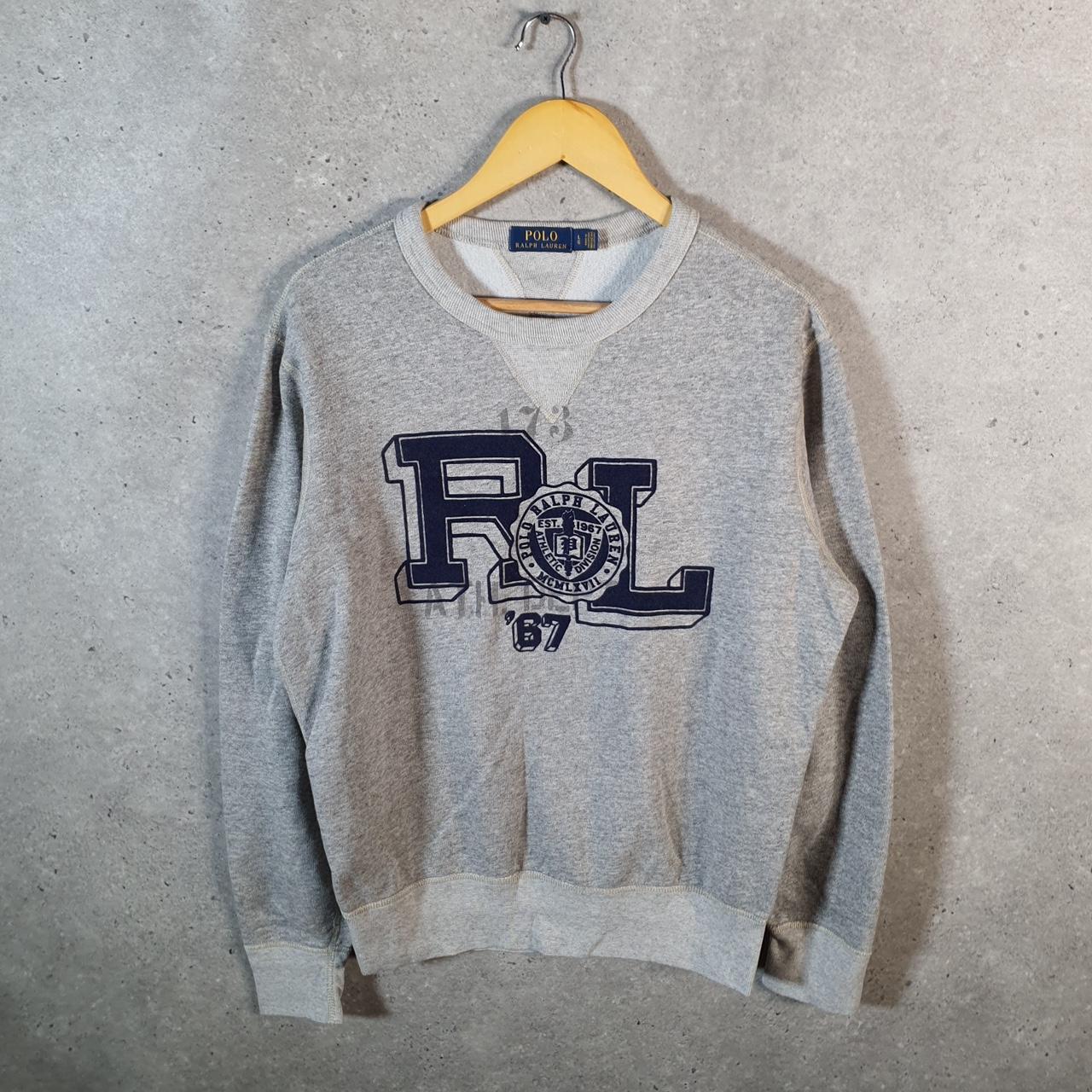 Vintage Ralph Lauren Polo Sweatshirt Men’s Large Grey Cotton Pullover Pony