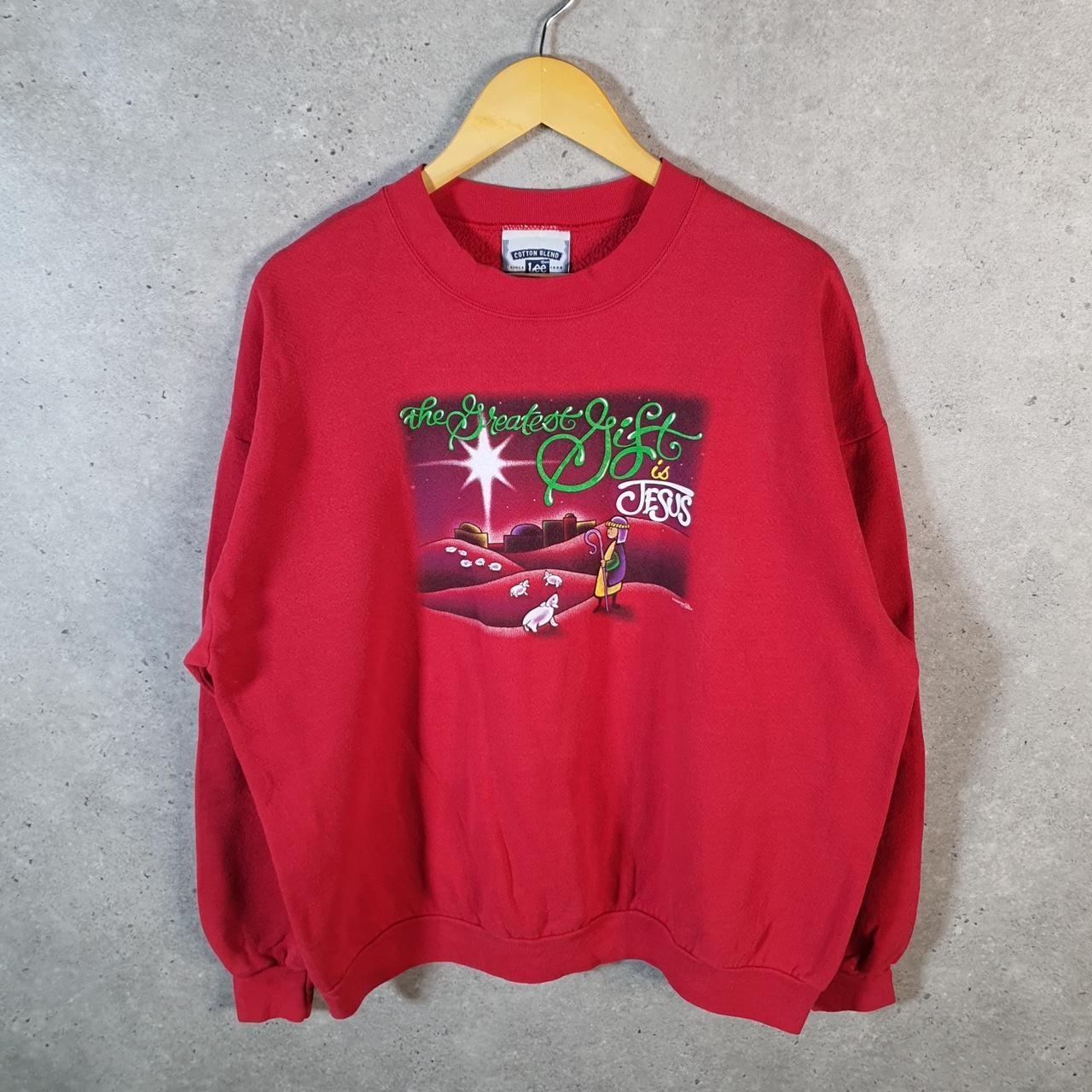 Vintage Lee Cotton Blend 1999 Jesus Christmas Sweatshirt Men’s XL Red USA