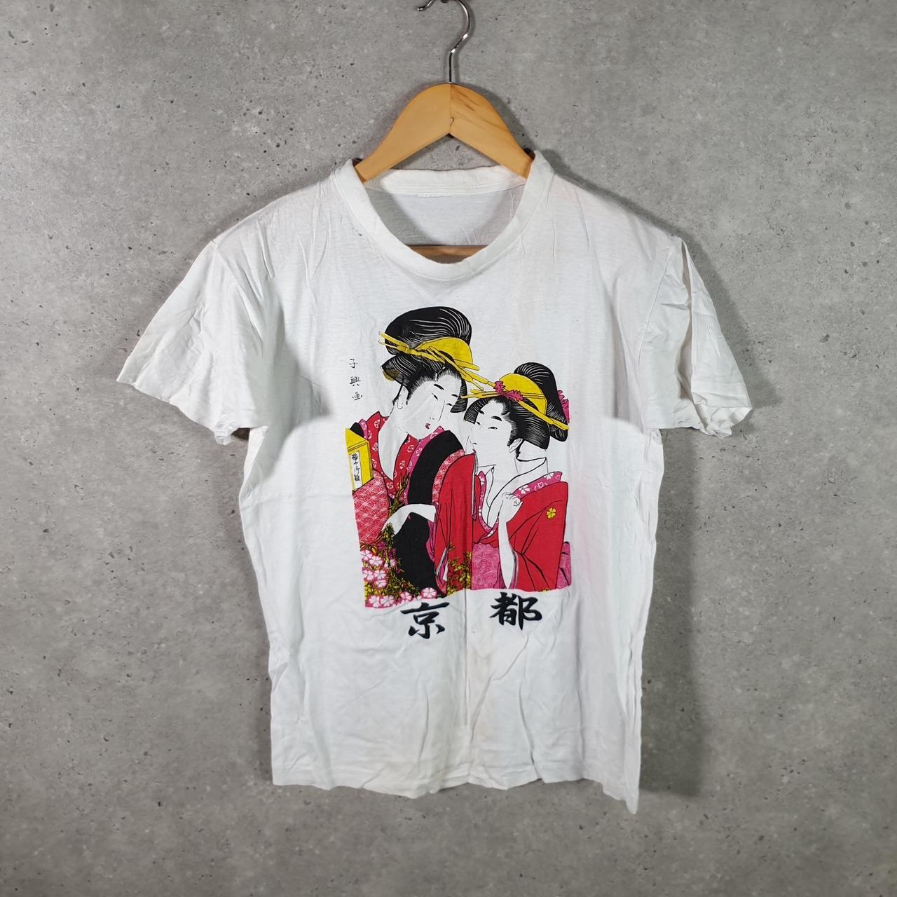 Vintage Chinese Graphic 90s USA Single Stitch T Shirt Men’s XS XSmall White Big Fish Vintage