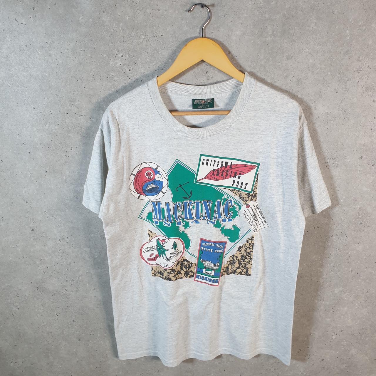 Vintage Mackinac Island Chippewa Trading Post USA Single Stitch T Shirt Men’s Large Grey