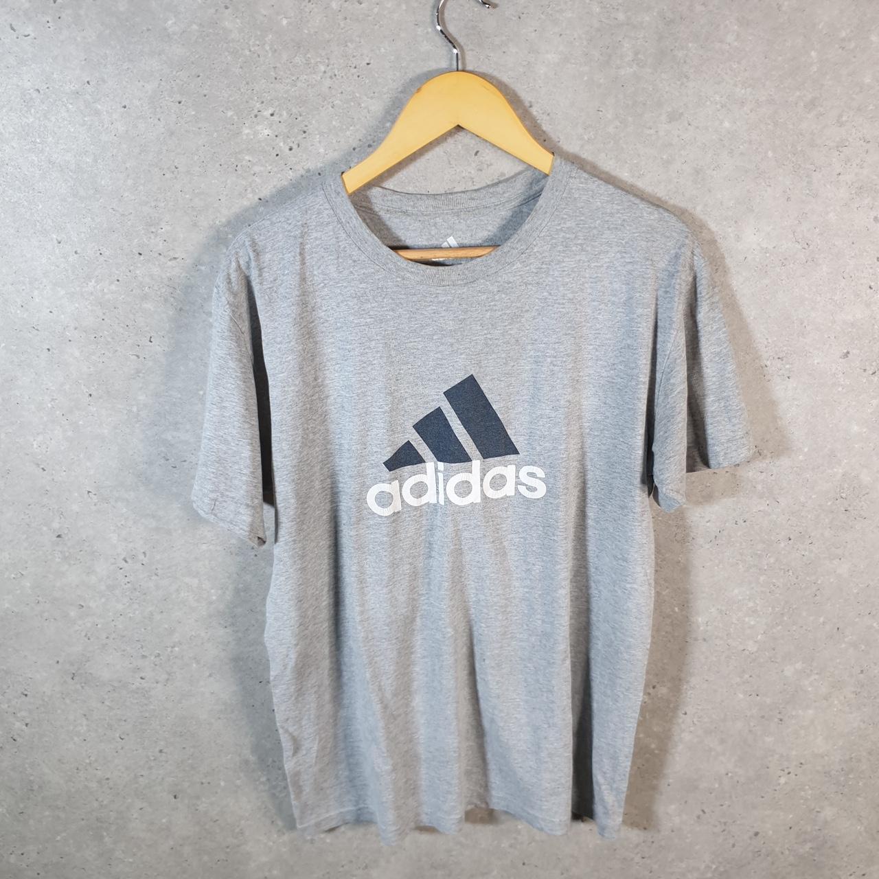 Vintage Adidas Spellout T Shirt Men’s Small Grey Three Stripes Logo Athletic