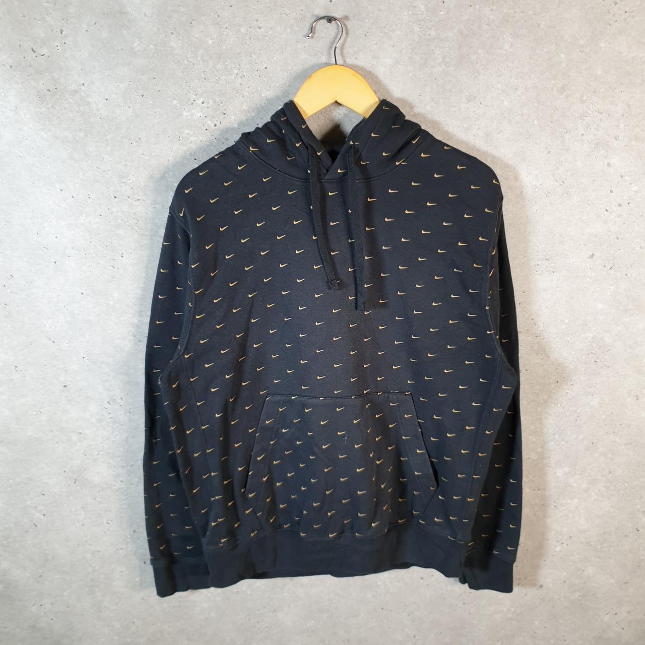 Vintage Nike Club All Over Print AOP Hoodie Men’s M Black Embroidered Pullover