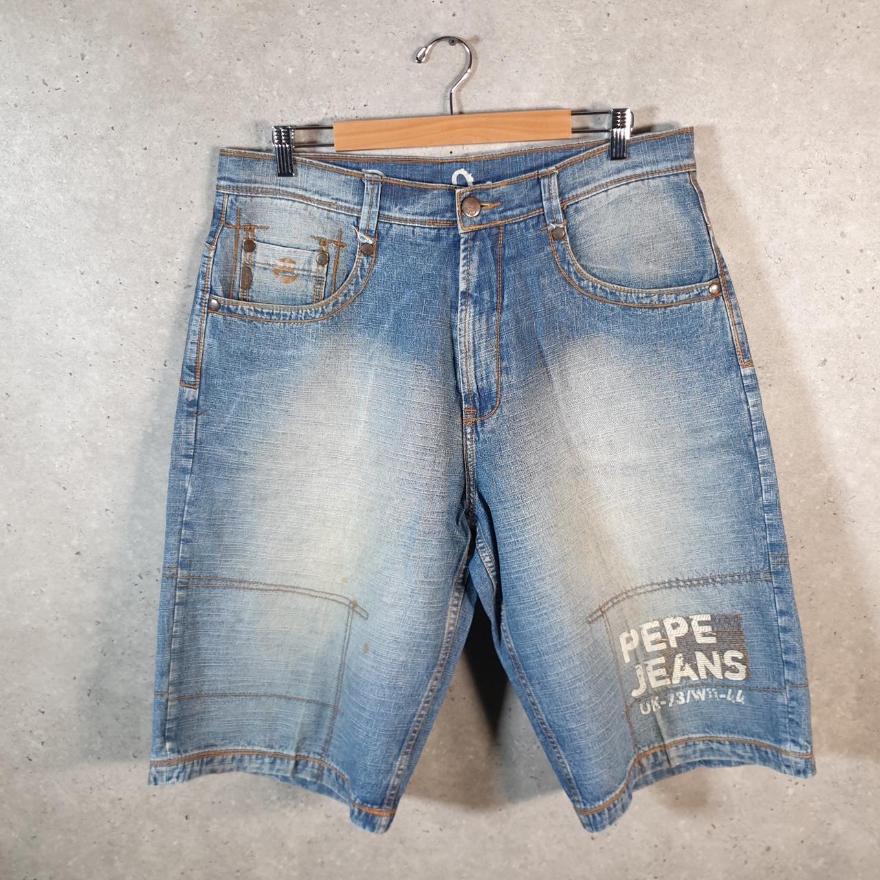 Vintage Pepe Jeans Baggy Y2K Hip Hop Jeans Shorts Jorts Mens W36 Blue Denim USA Big Fish Vintage