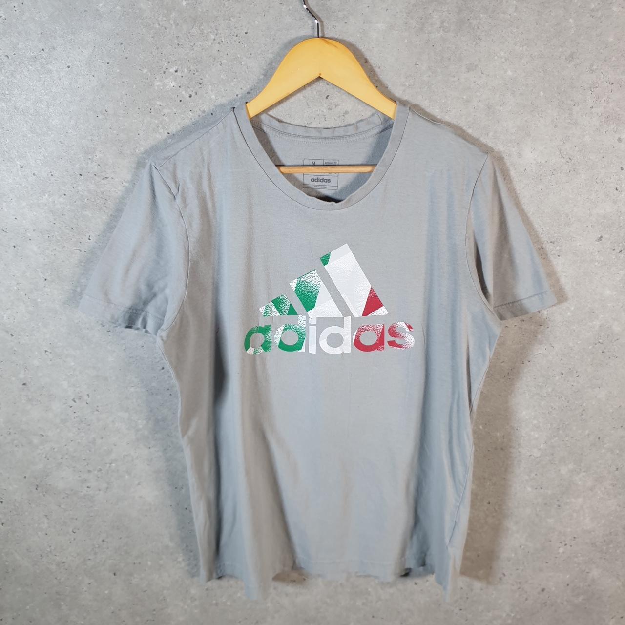 Vintage Adidas Spellout T Shirt Men’s Medium Grey Three Stripes Logo Athletic