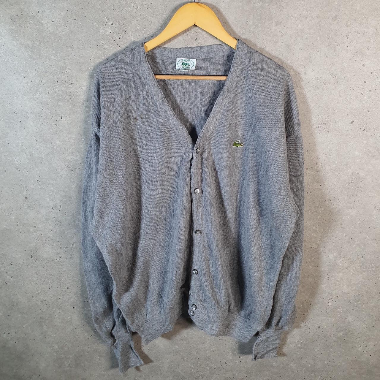 Vintage Lacoste Izod Knit 90s Cardigan Men’s XL Grey Logo Y2K Jumper Logo