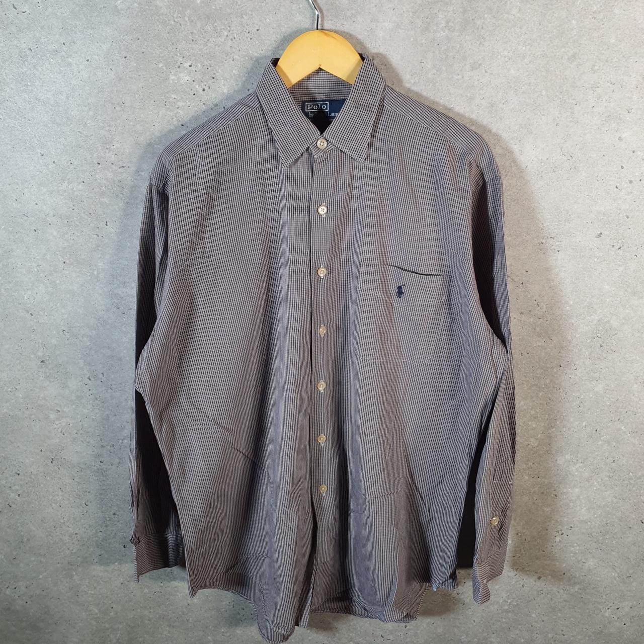 Vintage Ralph Lauren Button Down Shirt Men’s Medium Grey Crane Checkered Cotton Pony