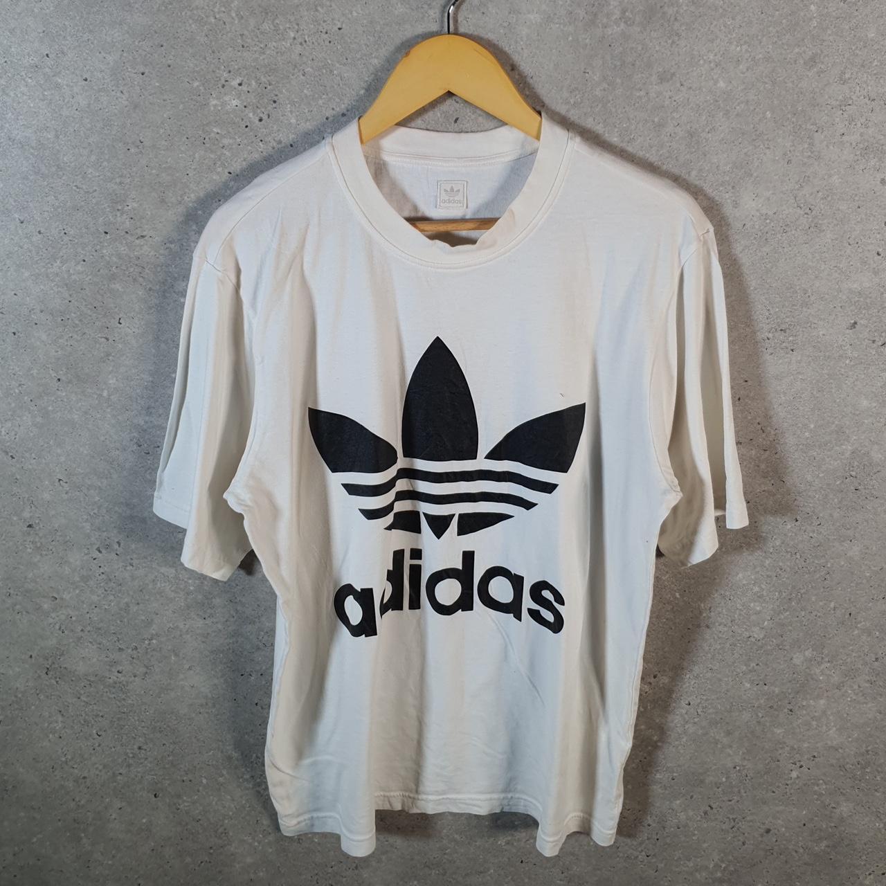 Vintage Adidas Trefoil Retro T Shirt Men’s Large White Three Stripes Logo