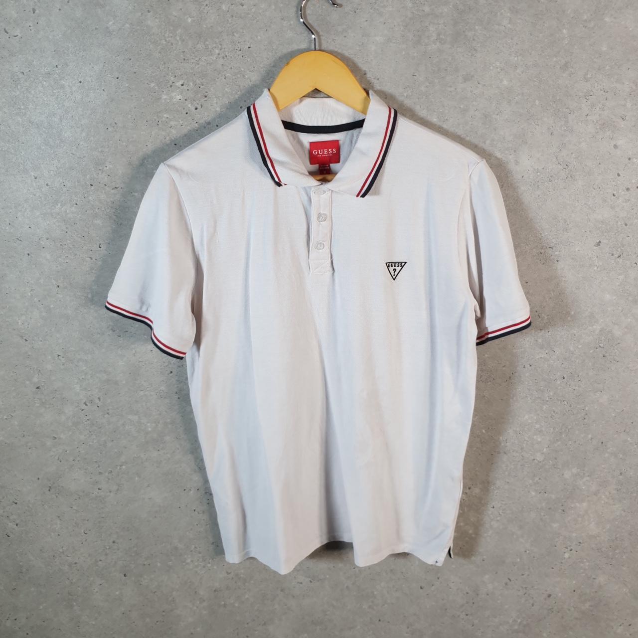 Vintage Guess Los Angeles Polo Shirt Men’s Medium White Graphic Spellout Logo