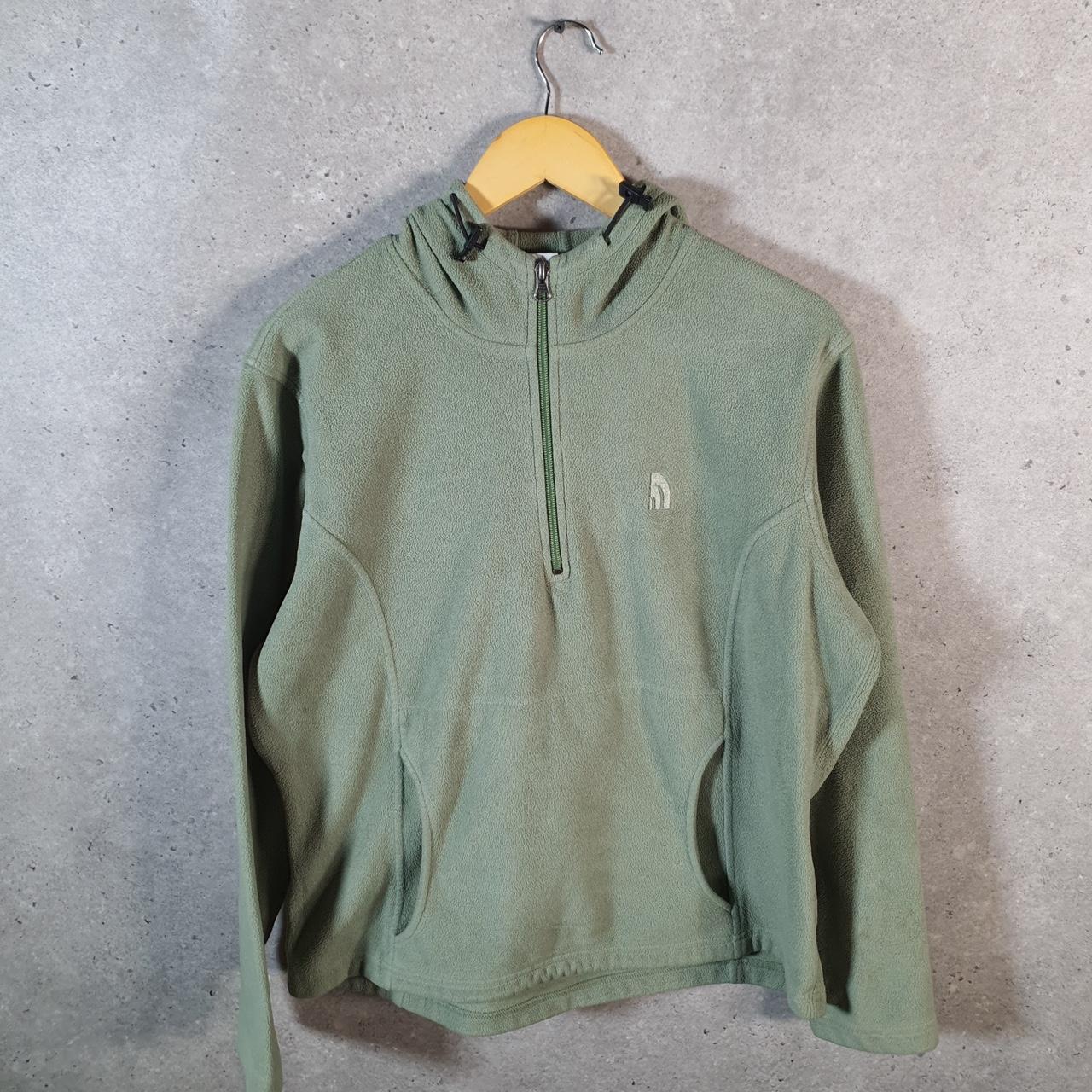 Vintage The North Face TNF Teddy Fleece Hoodie Womens XL Green 1/4 Zip Logo