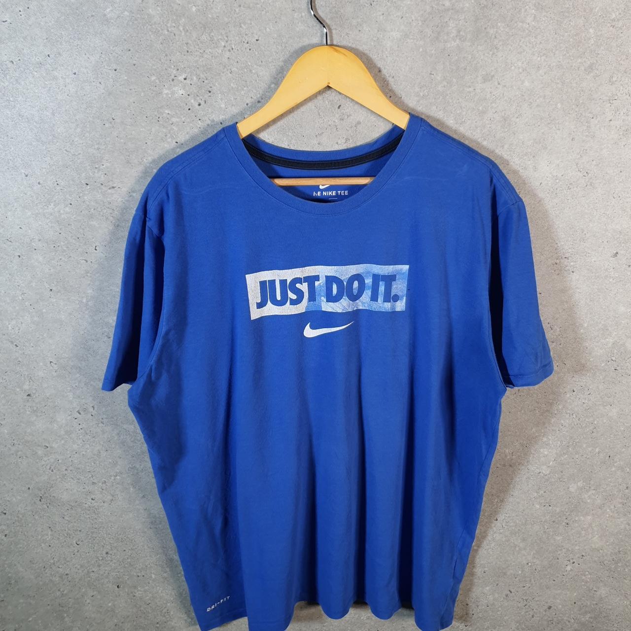 Vintage Nike Dri Fit Just Do It T Shirt Men’s XL Spellout Blue Swoosh Athletic