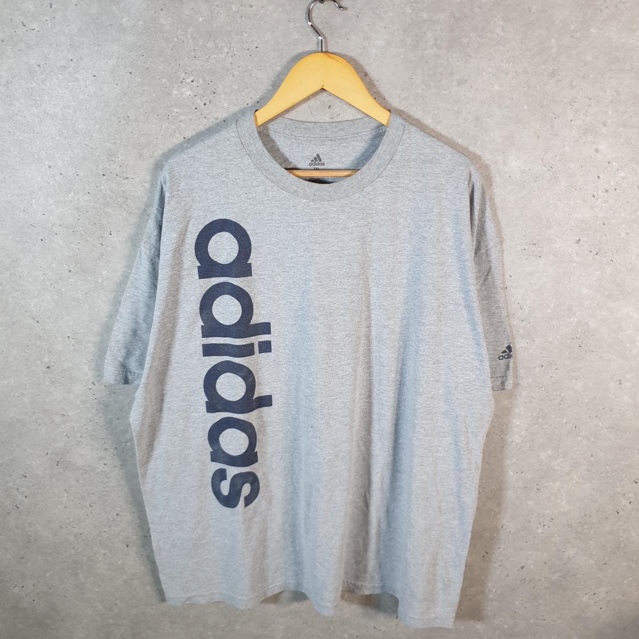 Vintage Adidas Spellout T Shirt Men’s 2XL Grey Three Stripes Logo Athletic