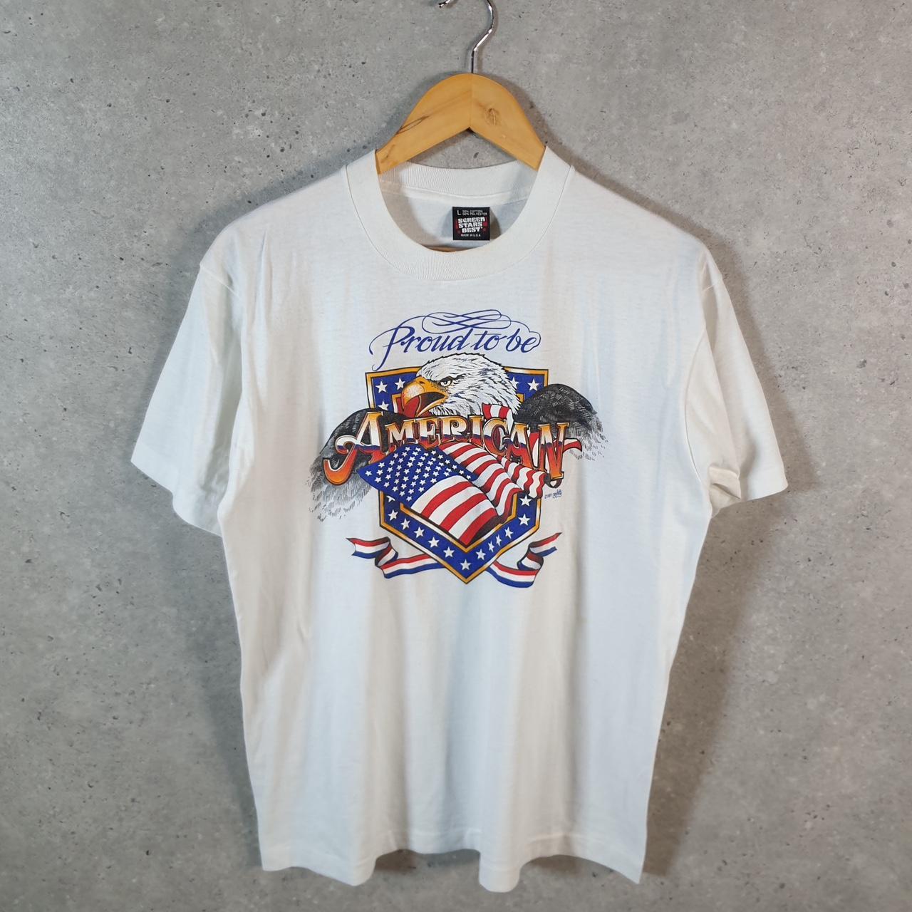Vintage Screen Stars Proud To Be American 90s USA Single Stitch T Shirt Men’s Large White C8039