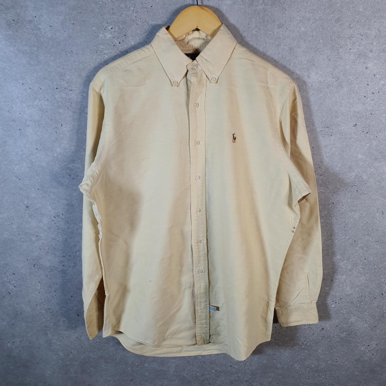 Vintage Ralph Lauren Button Down Shirt Men’s Large Yellow Custom Fit Cotton Pony