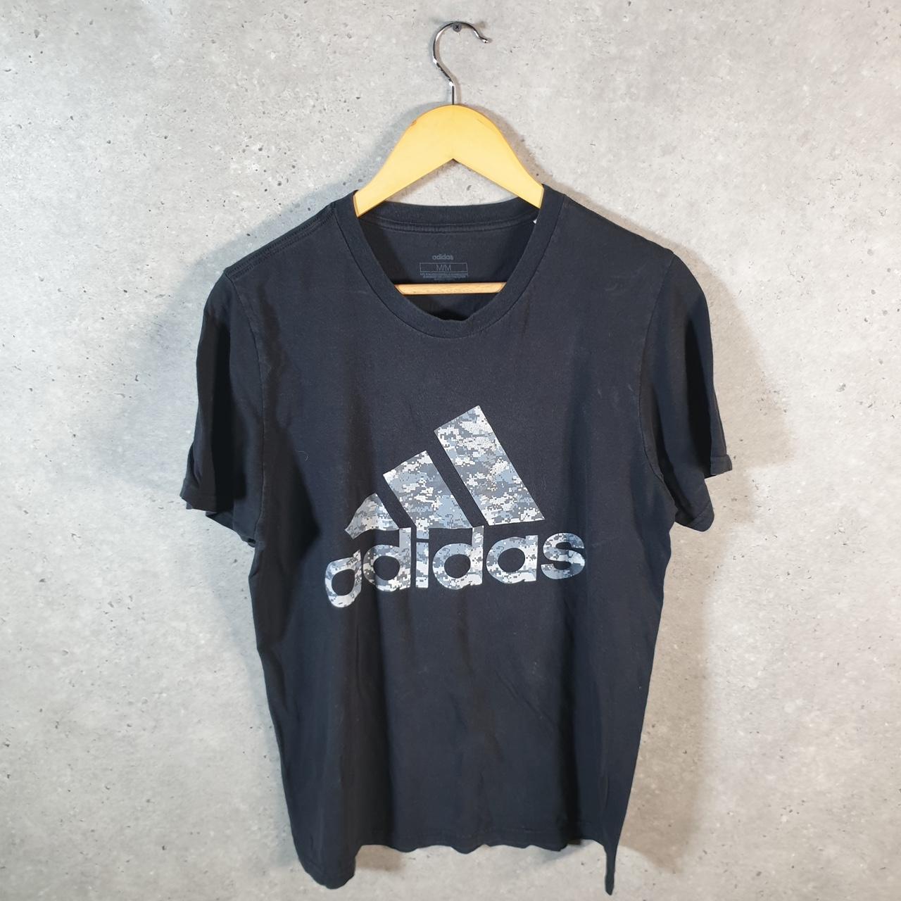 Vintage Adidas Spellout T Shirt Men’s Medium Black Three Stripes Logo Athletic