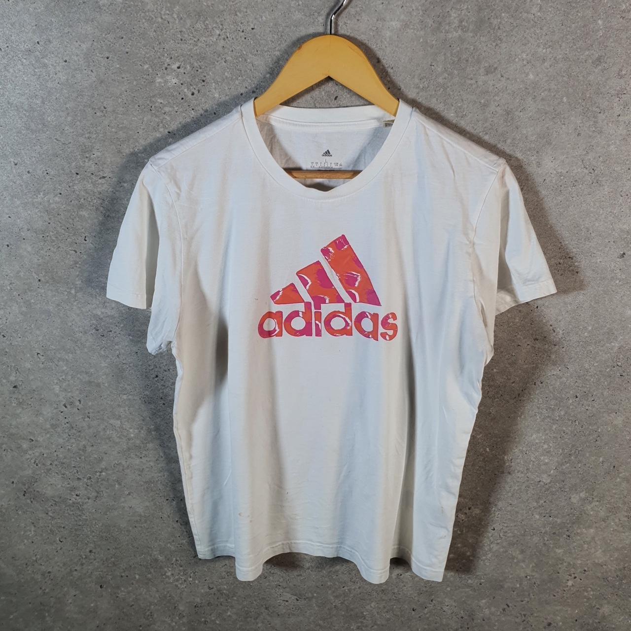 Vintage Adidas Spellout T Shirt Womens Large White Three Stripes Logo