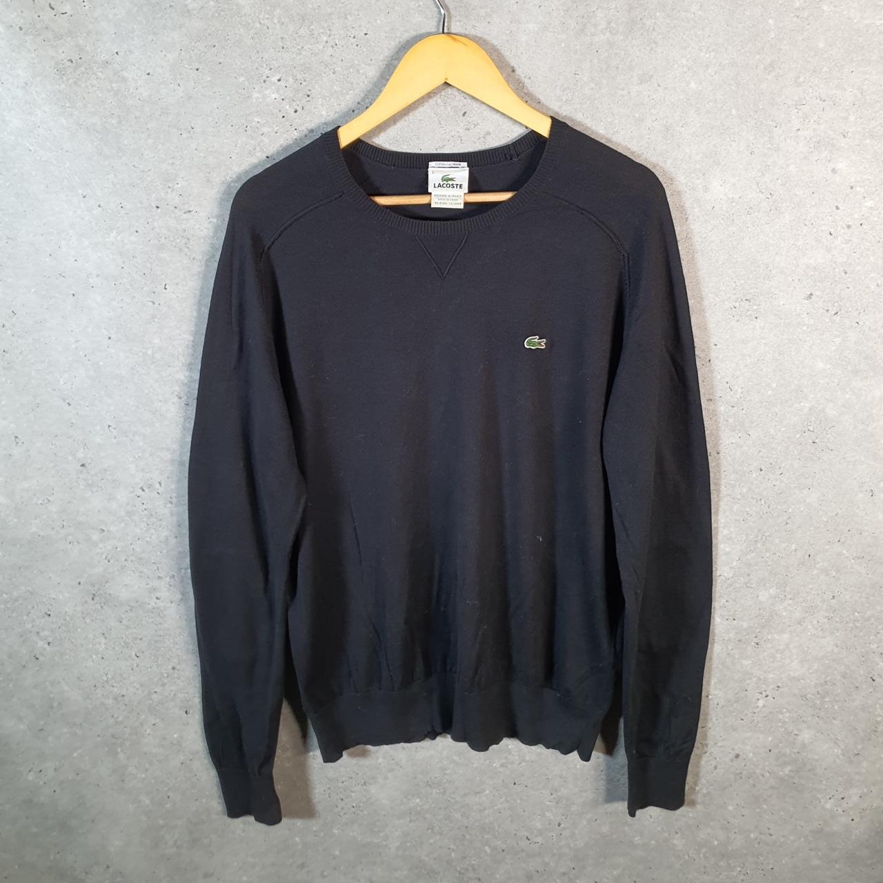 Vintage Lacoste Sweatshirt Men’s Medium Black Pullover Logo Y2K Jumper Logo Casual