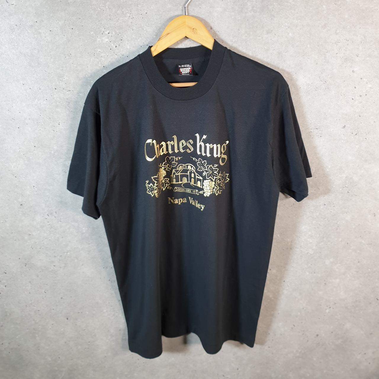 Vintage Screen Stars Charles Krug Napa Valley 90s USA Single Stitch T Shirt Men’s XL Black C8008