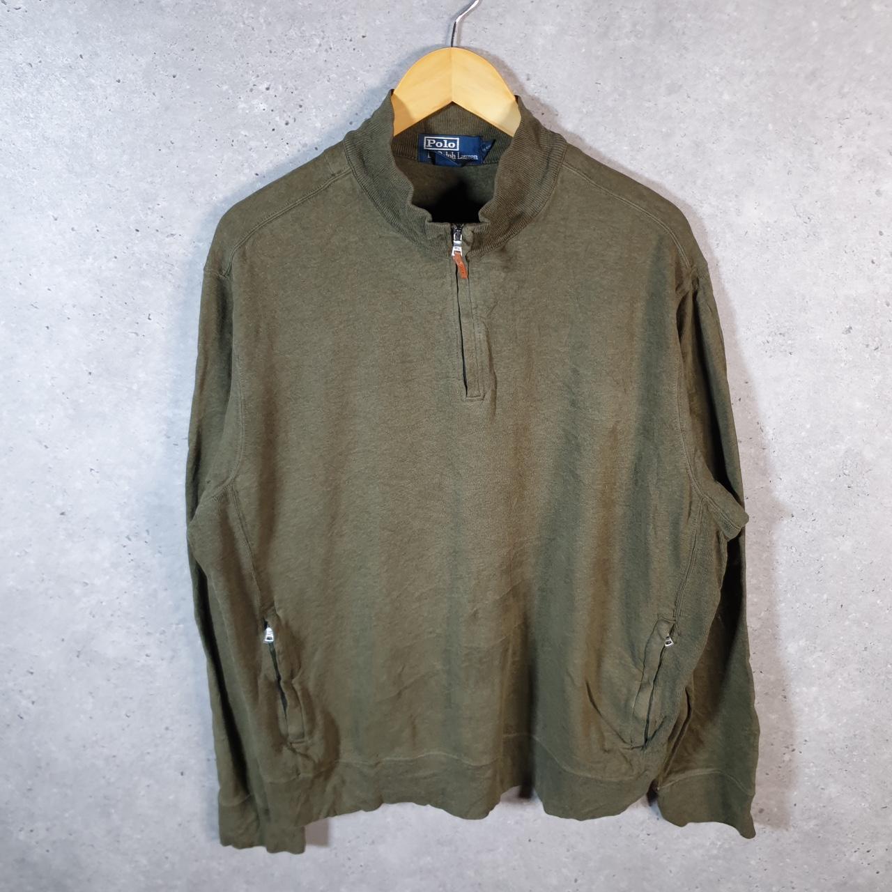 Vintage Ralph Lauren Polo 1/4 Zip Sweatshirt Men’s Large Khaki Green Cotton Pullover Pony