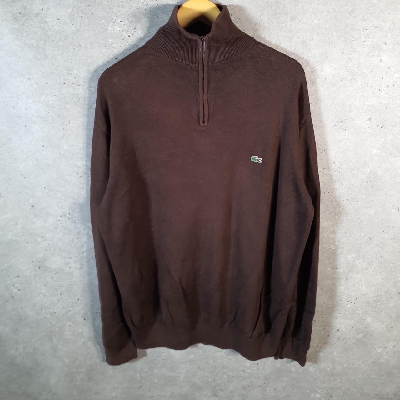 Vintage Lacoste 1/4 Zip Sweatshirt Men’s Large Brown Pullover Logo Y2K Jumper Logo