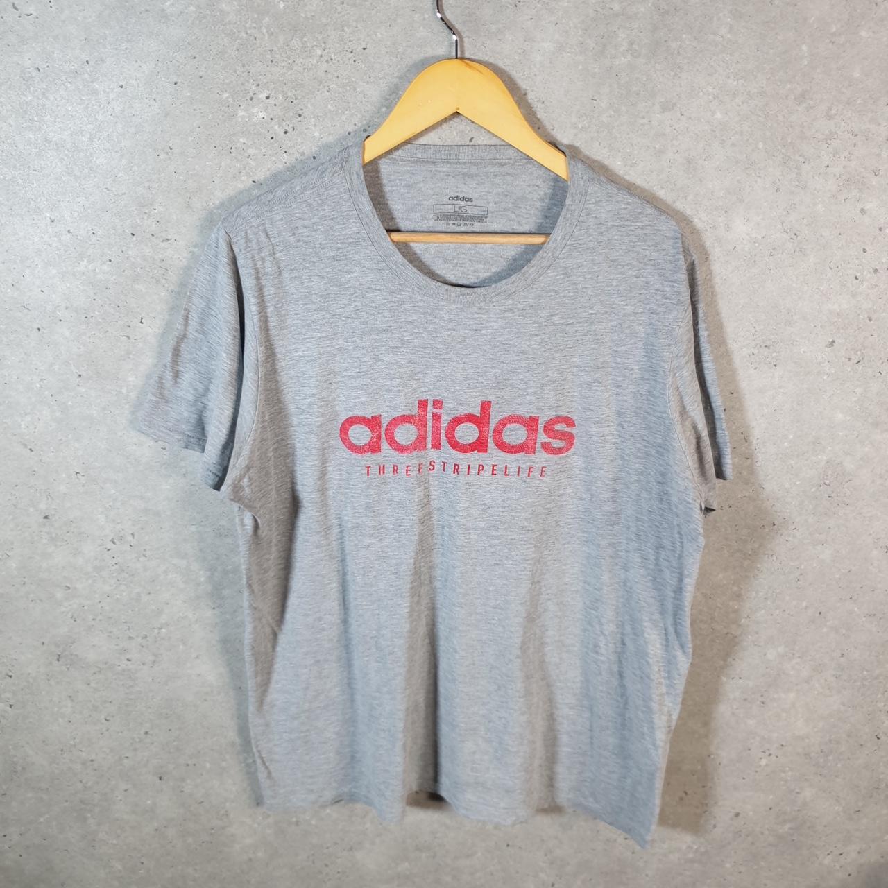 Vintage Adidas Spellout T Shirt Men’s Large Grey Three Stripes Logo Athletic