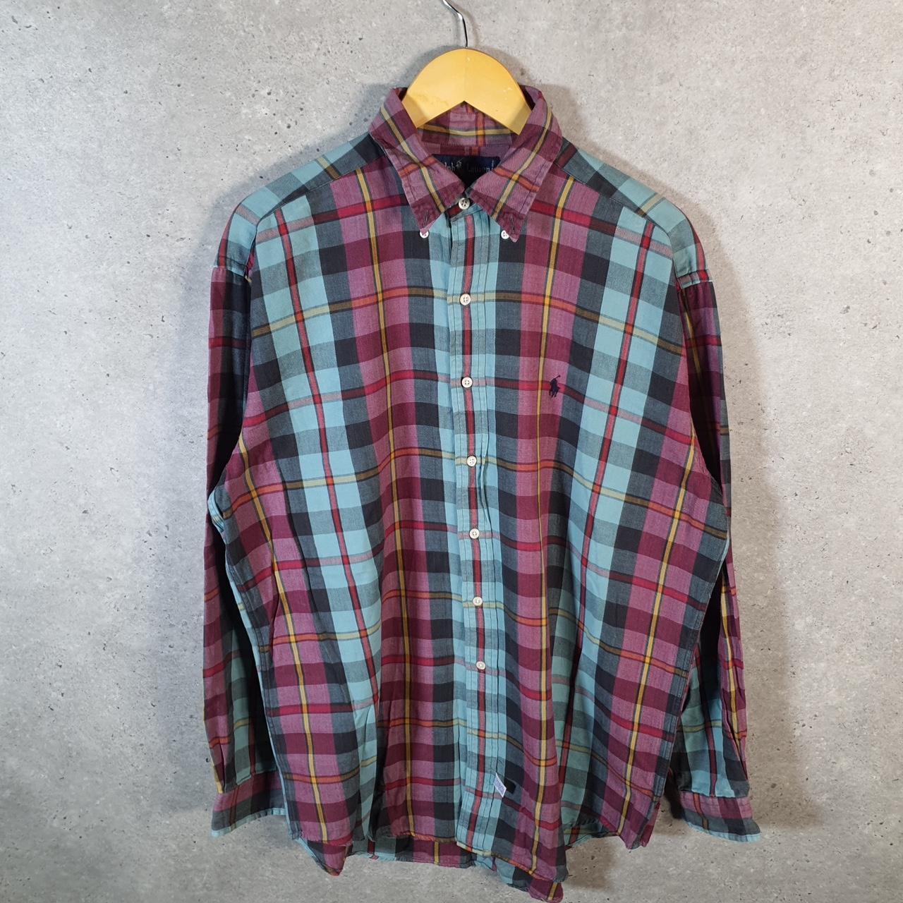 Vintage Ralph Lauren Button Down Shirt Men’s M Checkered Classic Fit Pony Cotton