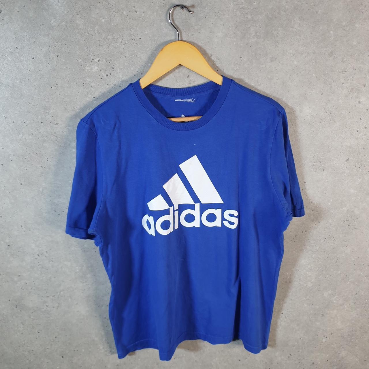 Vintage Adidas Spellout T Shirt Men’s Medium Blue Three Stripes Athletic