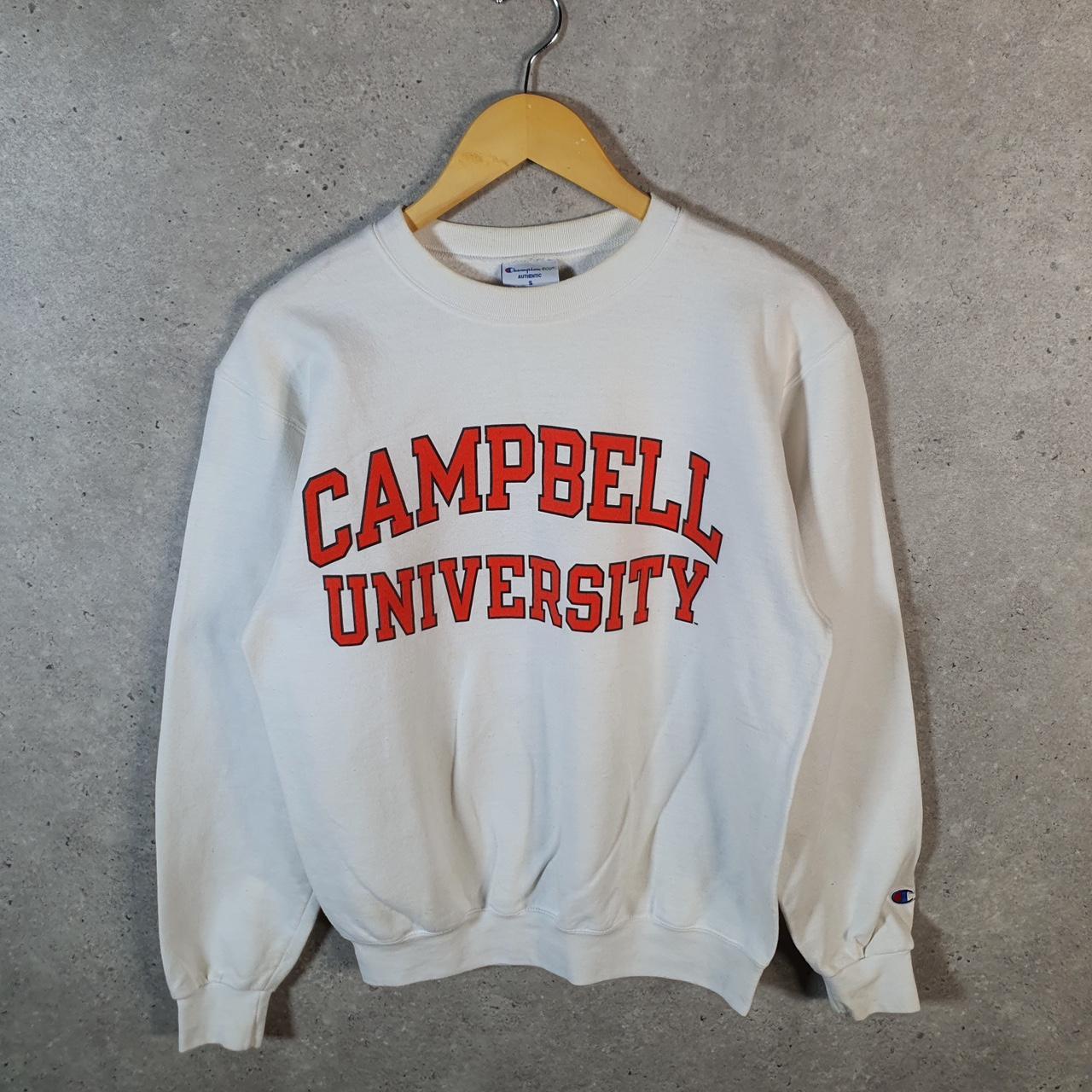 Vintage Champion Campbell Uni Sweatshirt Men’s S White USA Pullover Spellout Logo