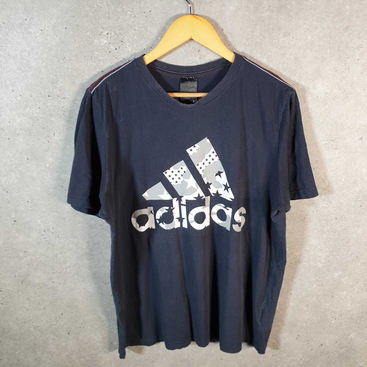 Vintage Adidas Spellout T Shirt Men’s Large Blue Three Stripes Logo Athletic
