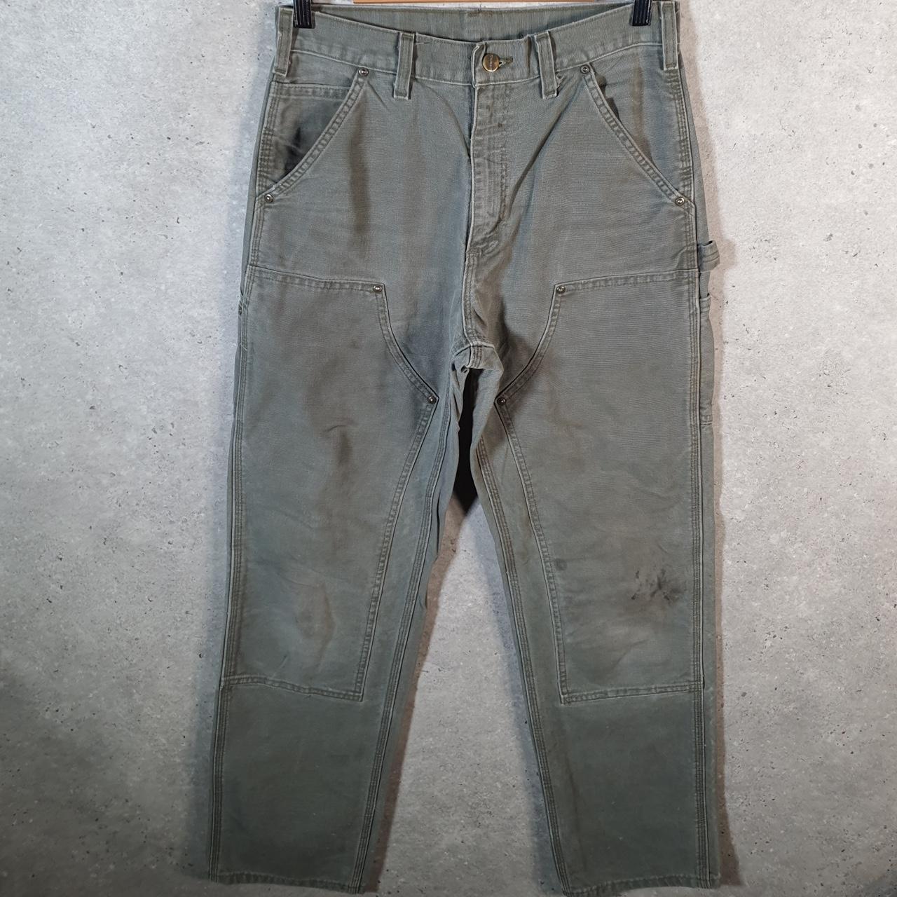 Vintage Carhartt Double Knee Carpenter Trousers Mens W30 L32 Khaki Green Dungaree Fit
