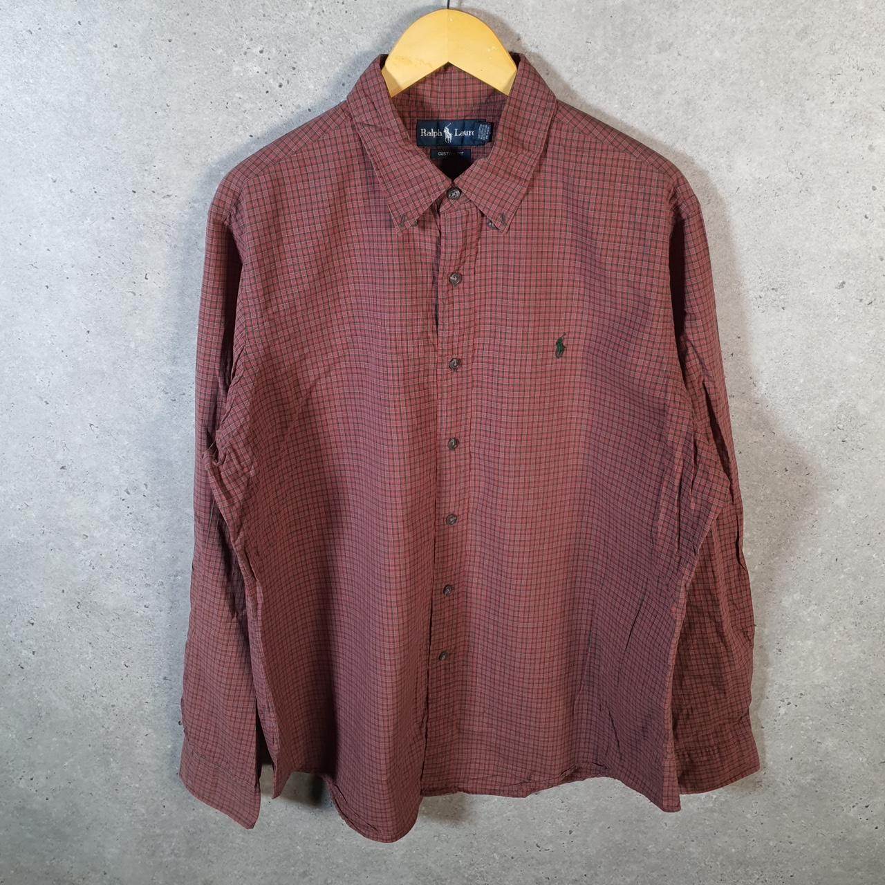 Vintage Ralph Lauren Button Down Shirt Men’s XL Burgundy Checkered Custom Fit Pony