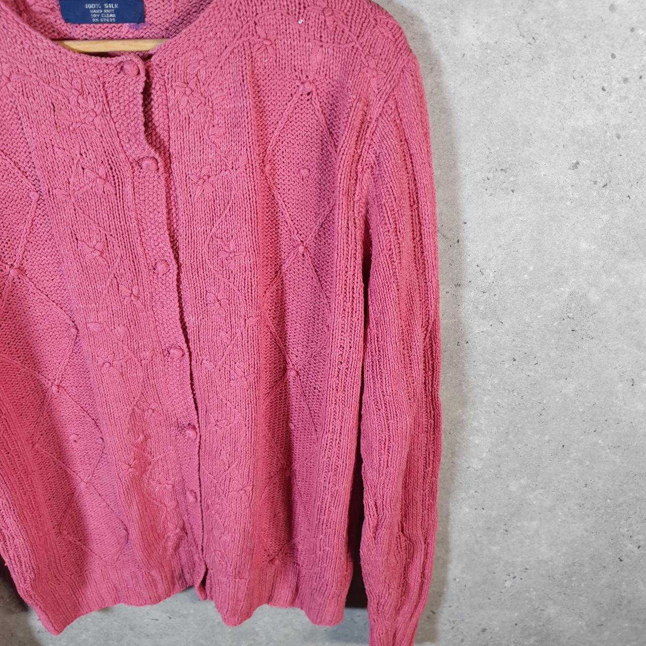 Vintage Ralph Lauren Polo Cable Knit Cardigan Womens Large Pink Silk Buttons