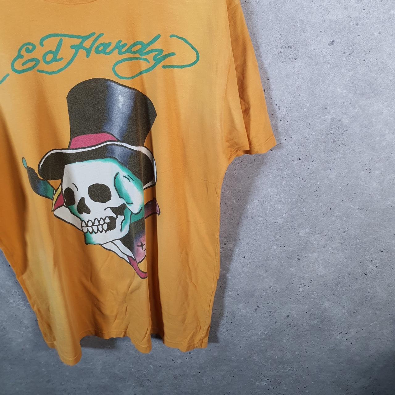 Vintage Ed Hardy T Shirt Men’s Large Yellow Christian Audigier Love Heart Graphic Skull Y2K