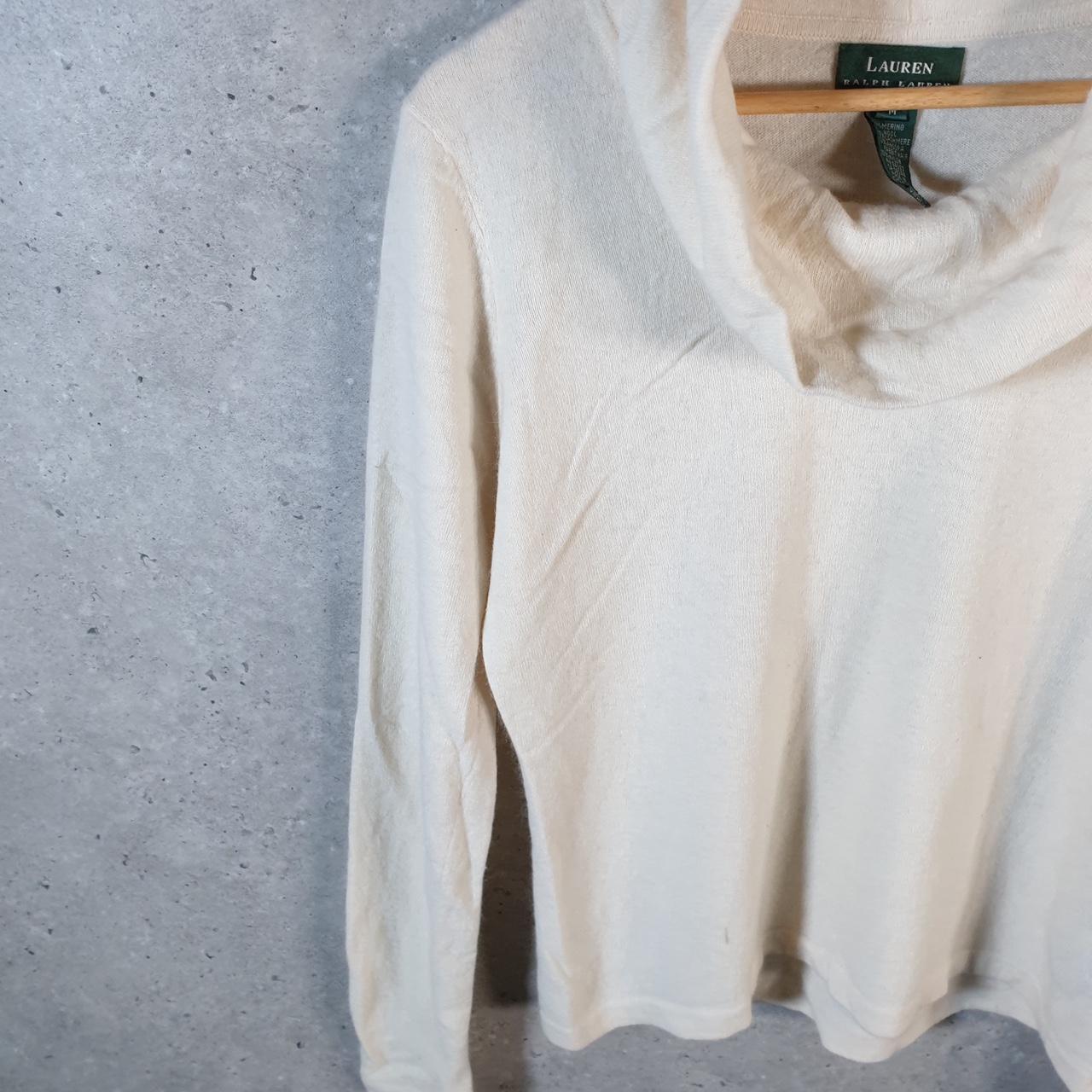 Vintage Ralph Lauren Polo Knit Sweater Womens Medium Cream Cotton Pullover
