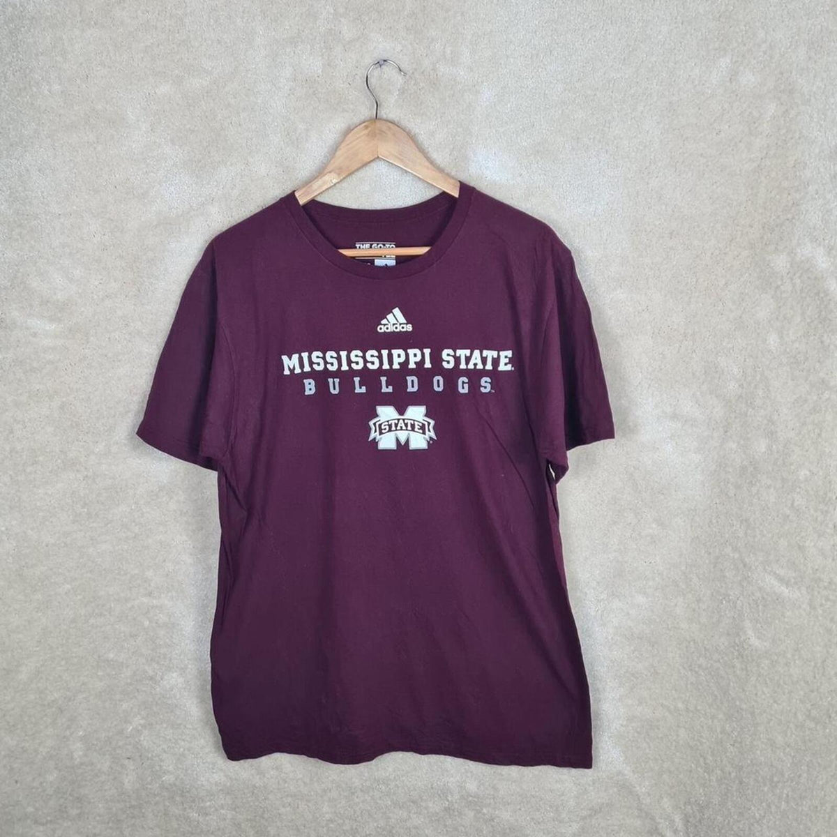 Adidas Mississippi State Bulldogs T Shirt Mens Large Burgundy Print Logo Z871