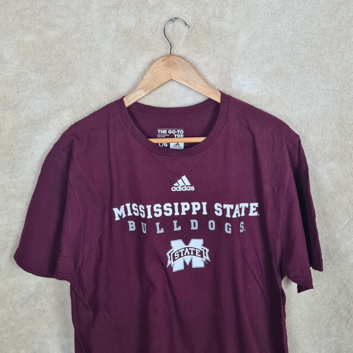 Adidas Mississippi State Bulldogs T Shirt Mens Large Burgundy Print Logo Z871
