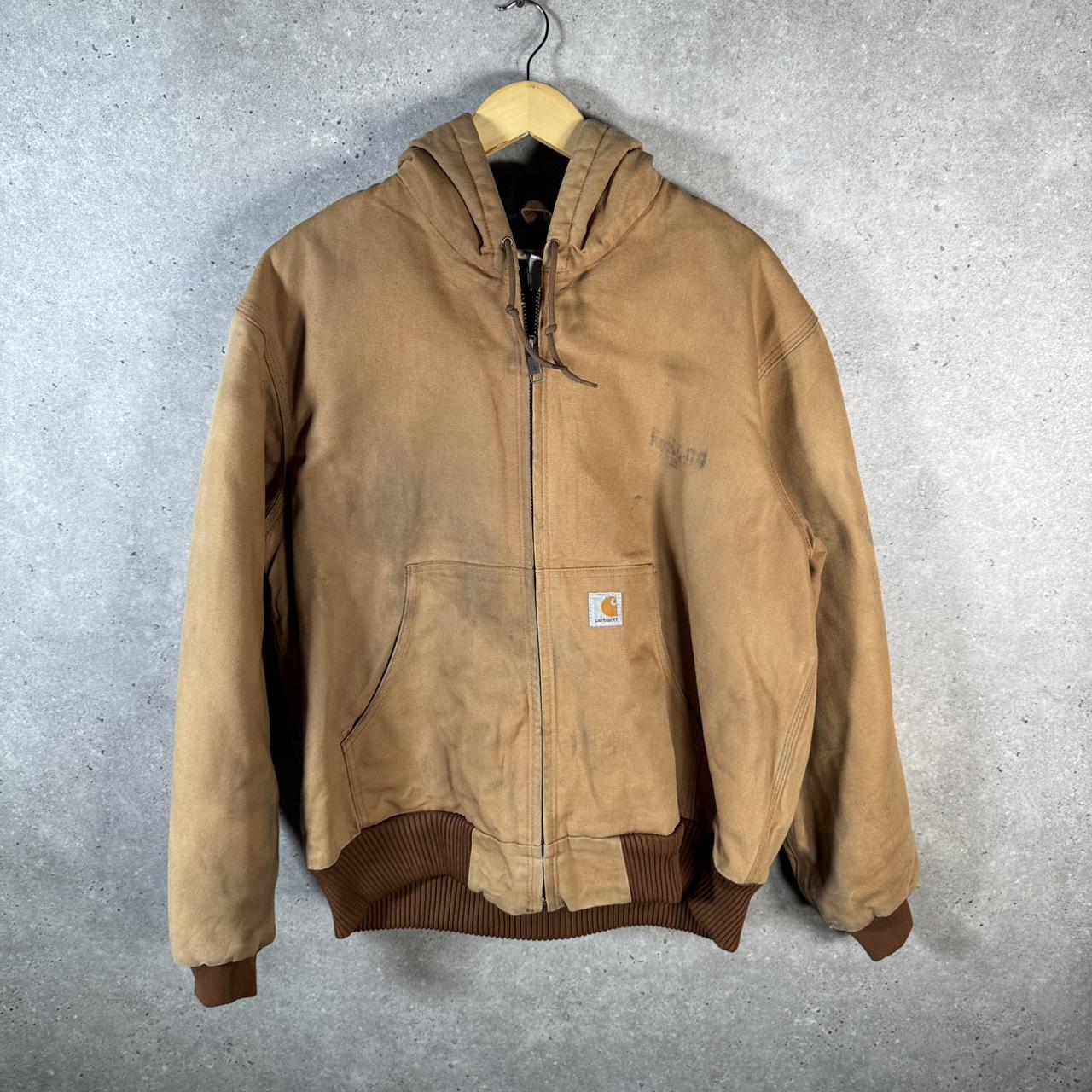 Vintage Carhartt Active Hooded Jacket Men’s L Tan Brown Workwear Canvas USA