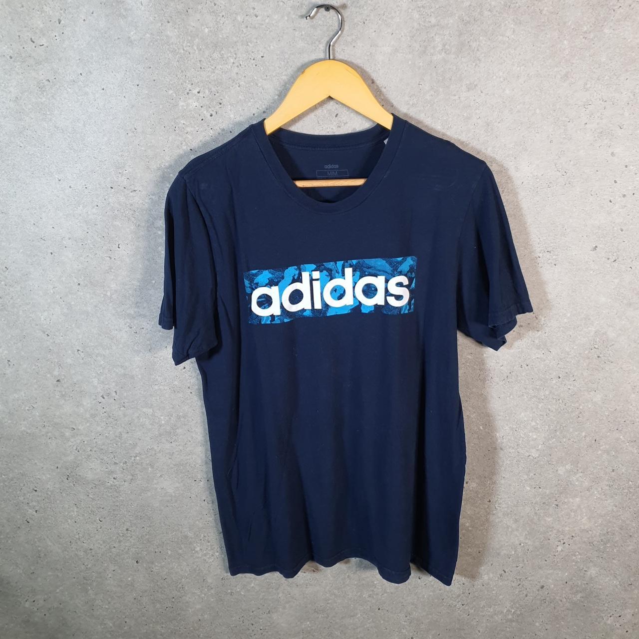 Vintage Adidas Spellout T Shirt Shirt Men’s Medium Navy Blue Three Stripes Logo Athletic C9736