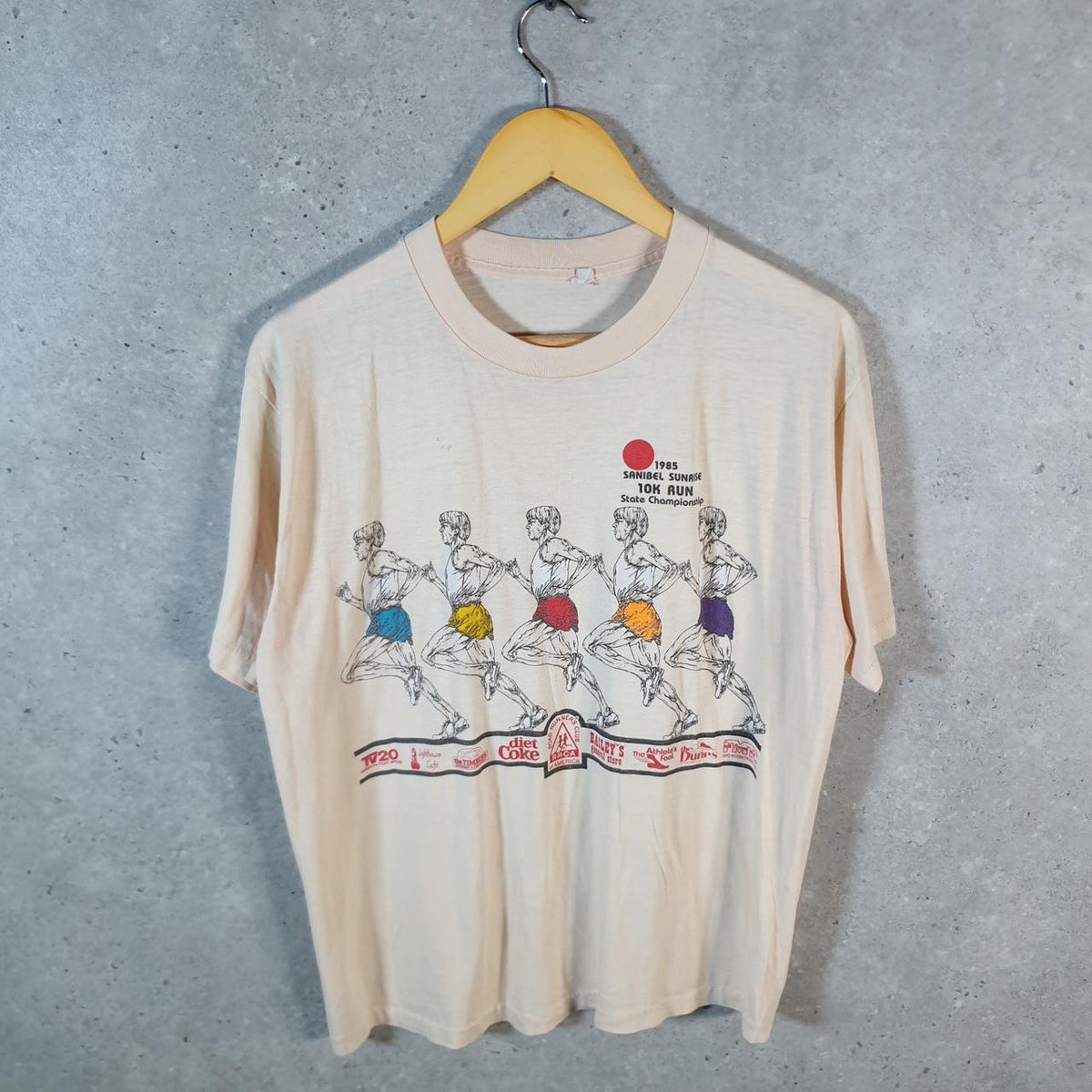 Vintage 1985 Sanibel Sunrise 10k Run USA Single Stitch T Shirt Men’s Medium Brown