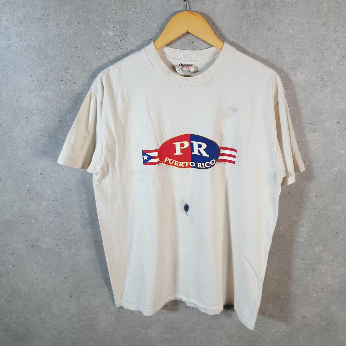 Vintage Oneita Power Puerto Rico Miami 1998 Single Stitch T Shirt Men’s Large White C8896