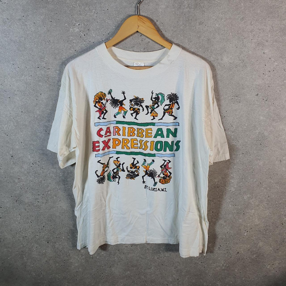 Vintage Caribbean Expressions St Lucia Single Stitch T Shirt Men’s Large White Big Fish Vintage