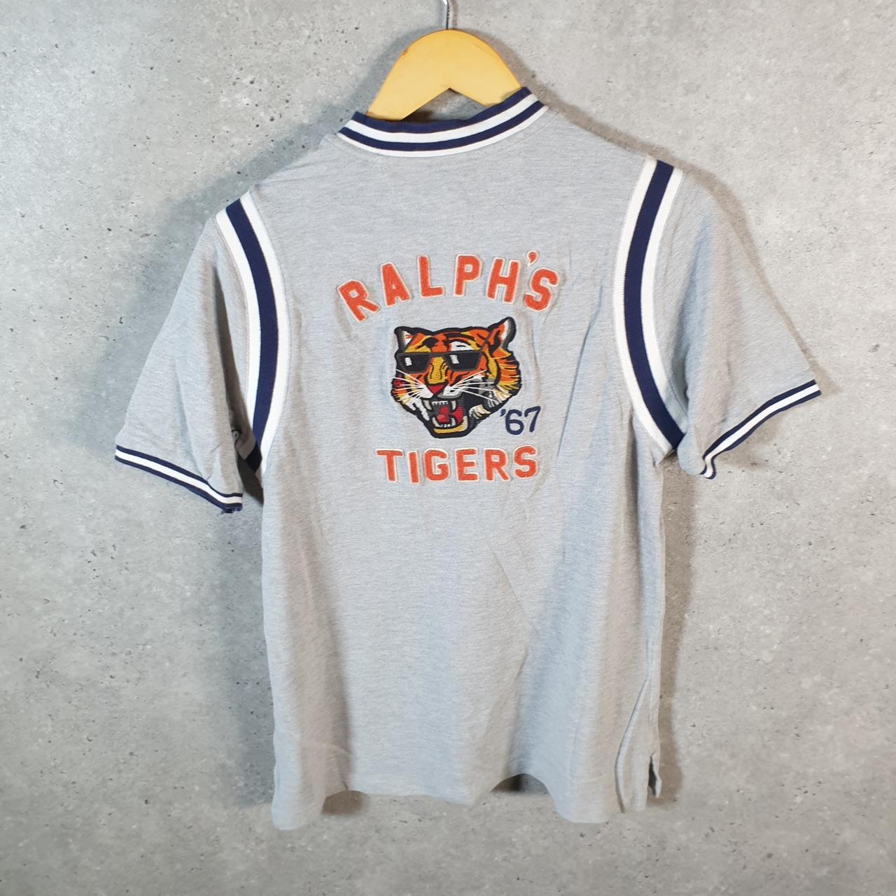 Vintage Ralph Lauren Polo Tiger Shirt Womens Large Grey Classic Fit Embroidered Pony