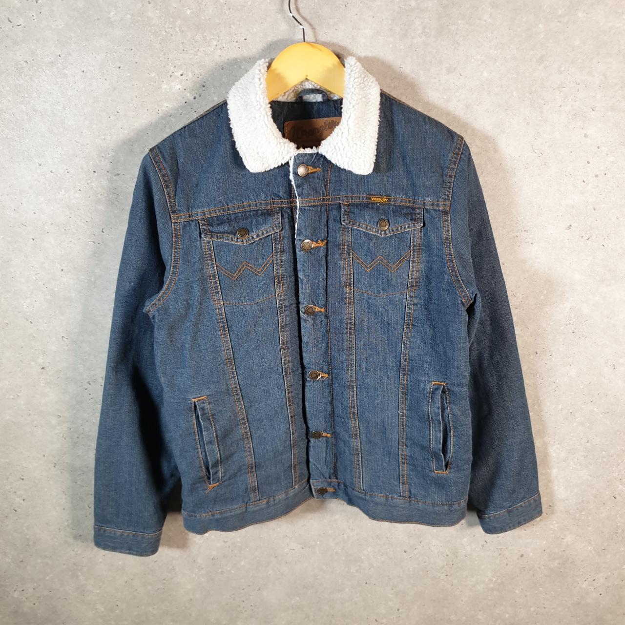 Vintage Wrangler Denim Jean Trucker Sherpa Jacket Womens XL Blue Button Sherling