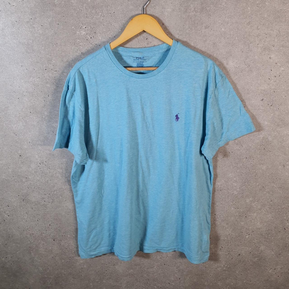Vintage Ralph Lauren Polo T Shirt Men’s Large Blue Embroidered Pony Classic Fit C9097